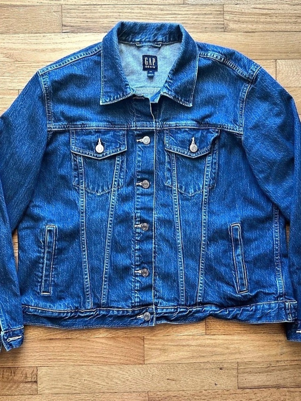 GAP Denim Icon Jacket Women’s XXL Dark Indigo Blue Stretch Denim Jean Jacket